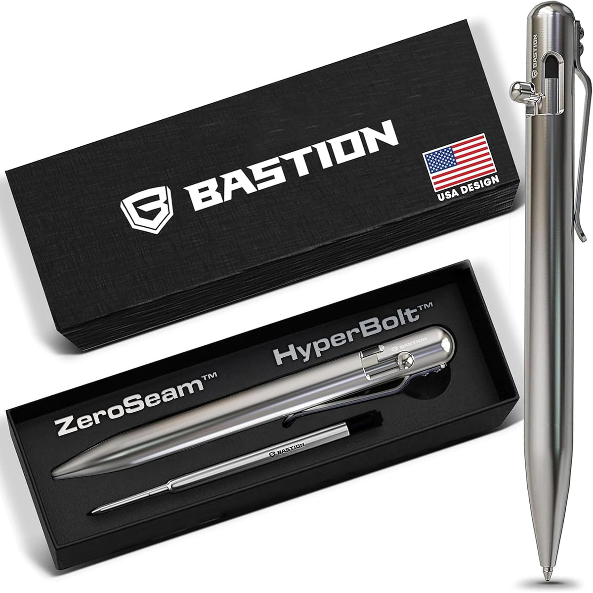 Bastion Stainless Steel Bolt Action Ballpoint Pen, Silver