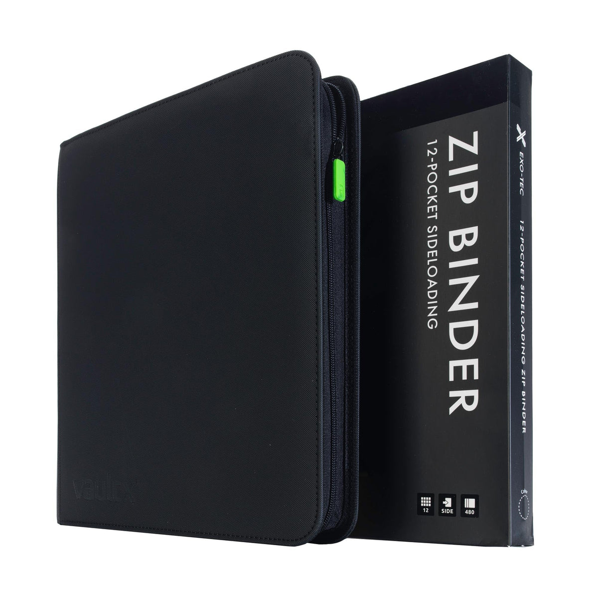 Vault X 12-Pocket Exo-Tec Zip Trading Card Binder, Black, 480 Cards