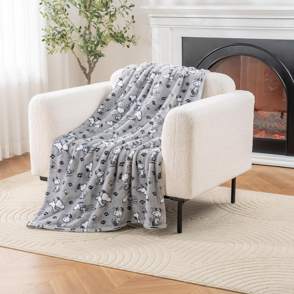 Berkshire Blanket Peanuts Snoopy VelvetLoft Throw, Poses and Paws Grey, 55 × 70 in