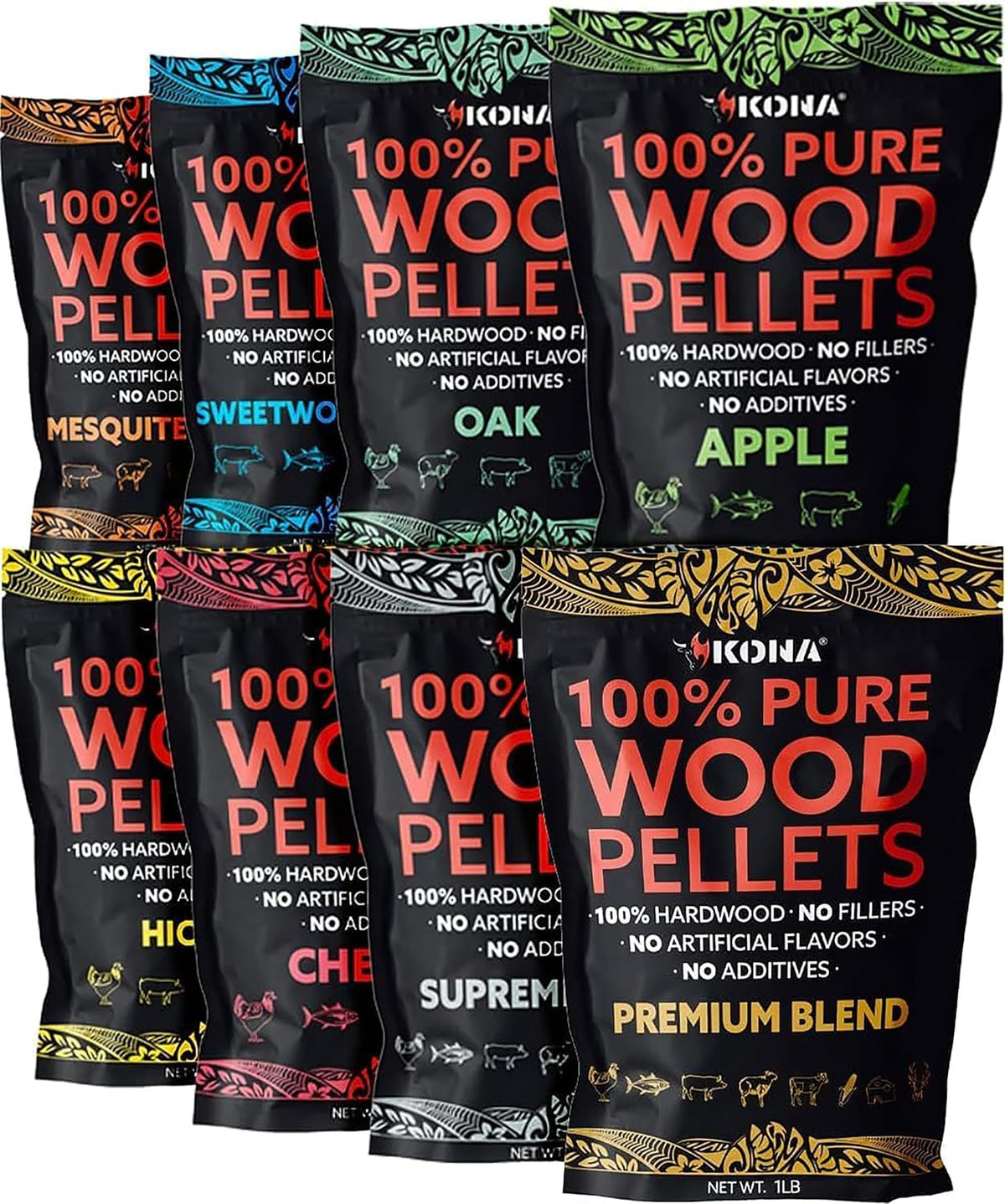 Kona Wood Pellet Variety Pack for Ninja Woodfire, 8 x 1 lb