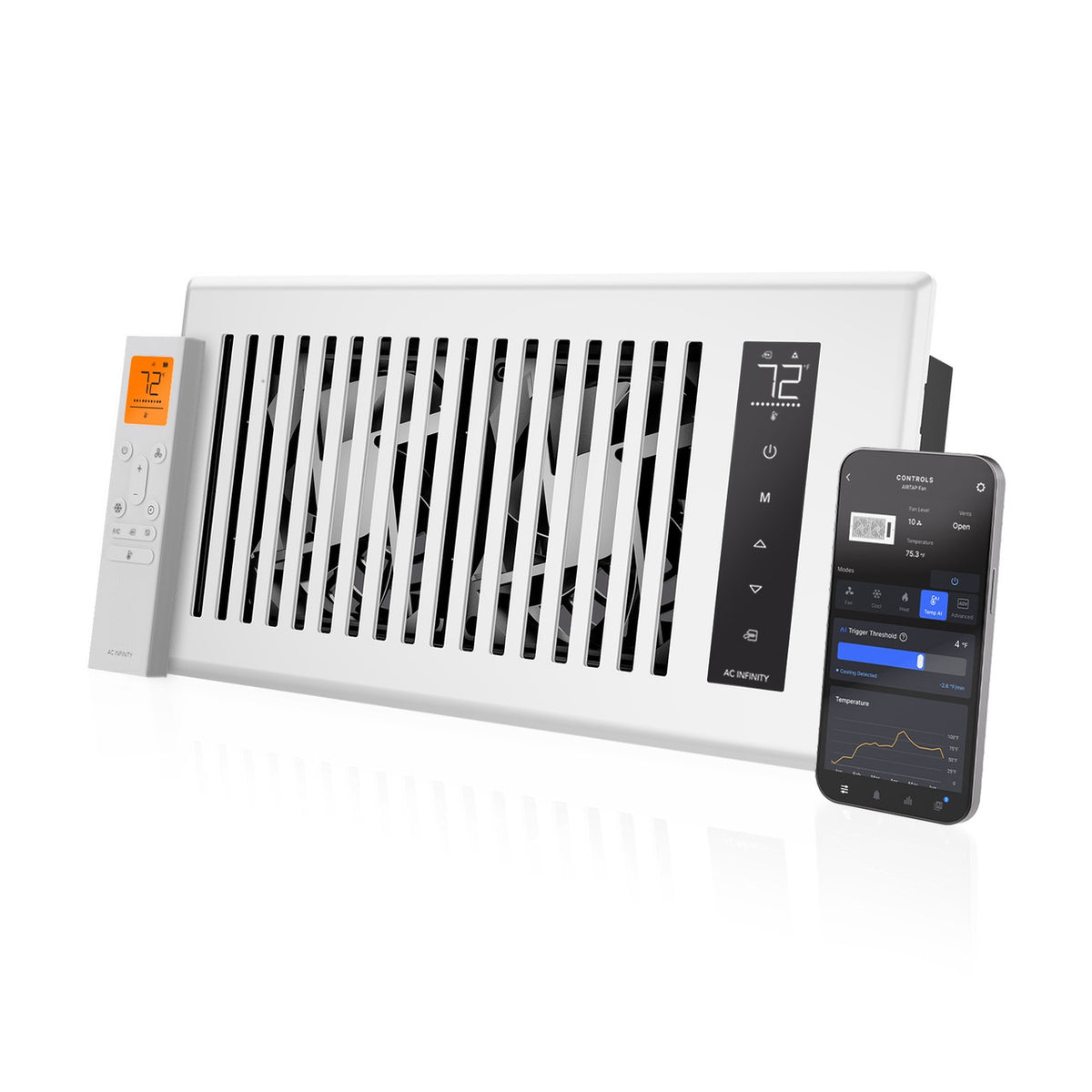 AC Infinity AIRTAP T4 Smart Register Booster Fan, White, 4 x 10 in.