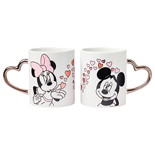 Silver Buffalo Disney Minnie & Mickey Blowing Kiss Ceramic Mug Set, 2-Pack, 14 oz