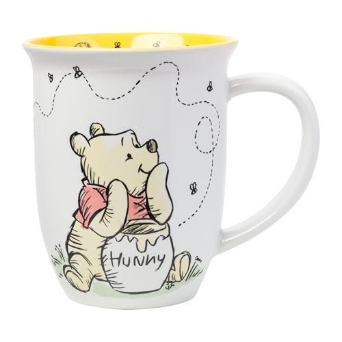 Silver Buffalo Disney Winnie the Pooh But First Hunny Wide Rim Bees Flying Ceramic Mug, 16 oz