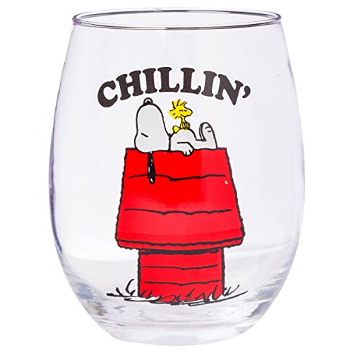 Silver Buffalo Peanuts Snoopy Woodstock 20 oz Stemless Glass
