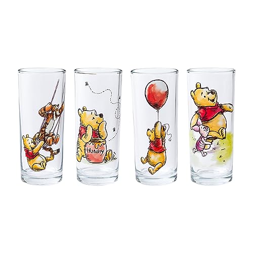 Silver Buffalo Disney Winnie the Pooh Featuring Tigger and Piglet Hunny 4-Pack Tumbler Glass Set, 10 oz