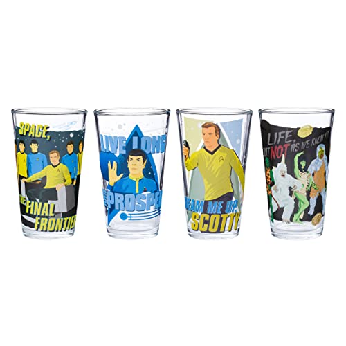 Silver Buffalo Star Trek Character Quotes 4-Piece Pint Glass Set, 16 oz