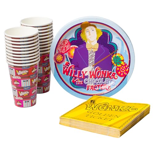 Silver Buffalo Golden Ticket Willy Wonka and The Chocolate Factory Themed Party Pack Set, 60 Piece
