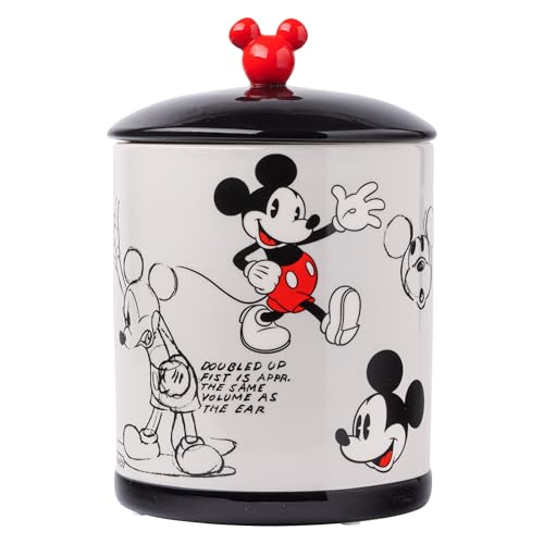 Silver Buffalo Disney Vintage Mickey Mouse Sketches Ceramic Cookie Jar, 64 oz