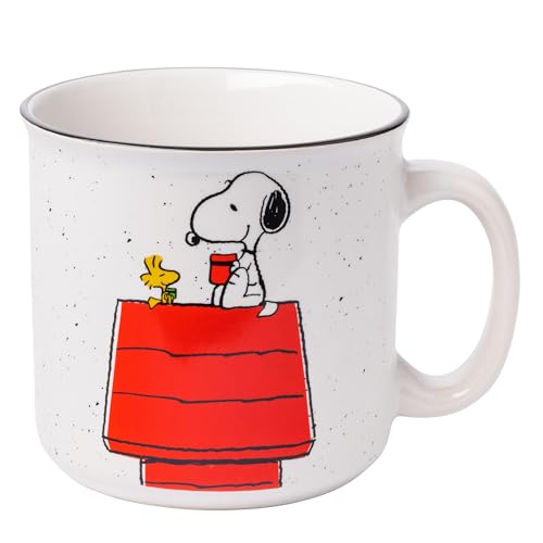 Silver Buffalo Peanuts Snoopy and Woodstock Ceramic Camper Mug, 20 oz