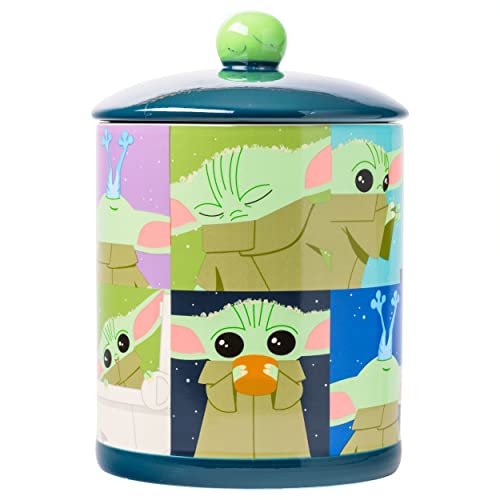 Silver Buffalo Star Wars The Mandalorian Baby Yoda Grogu The Child Poses Grid Ceramic Cookie Snack Jar (Large)