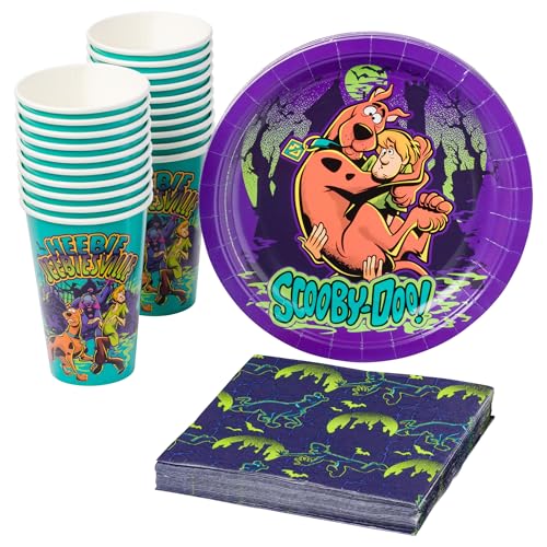 Silver Buffalo Scooby Doo and Shaggy 60 Pack Partyware Disposable Paper Plates, Napkins, and Cups