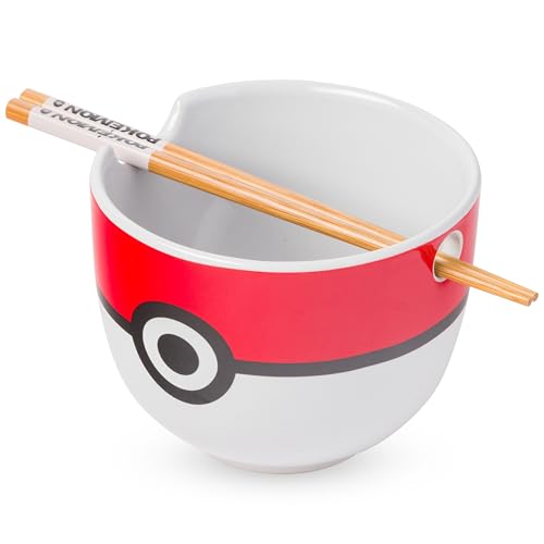 Silver Buffalo Pokémon Pokeball, Ramen Bowl with Chopsticks, 20 oz