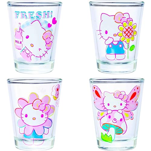 Silver Buffalo Sanrio Hello Kitty Spring, 4-Pack Mini Glass Set, 1.5 oz