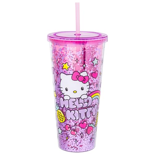 Silver Buffalo Sanrio Hello Kitty Rainbow Confetti Carnival Cup with Lid and Straw | 32 oz