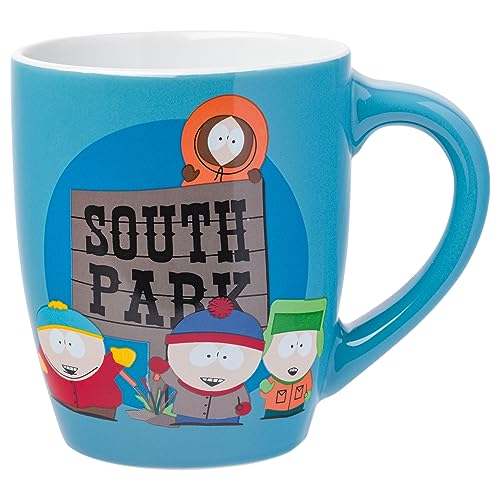 Silver Buffalo South Park Kids and Logo Jumbo Curved Ceramic Mug, 25 oz, Blue/Multi