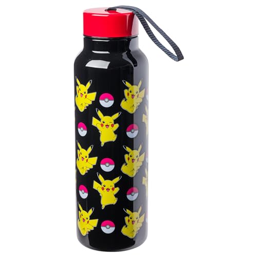 Silver Buffalo Pokémon Pikachu Jump Pattern Stainless Steel Water Bottle with Strap, 27 oz