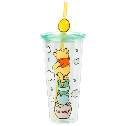 Silver Buffalo Disney Winnie the Pooh Hunny Pot Cold Cup with Straw, 24 oz
