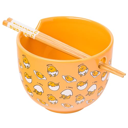 Silver Buffalo Sanrio Gudetama Yellow Egg, Ramen Bowl with Chopsticks, 20 oz