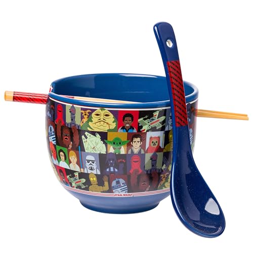 Silver Buffalo Star Wars Characters Ceramic Ramen Bowl with Chopsticks and Spoon, 20 oz