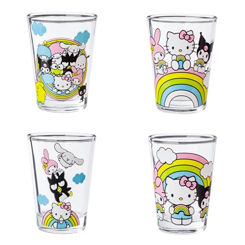 Silver Buffalo Sanrio Hello Kitty & Friends Rainbow Glassware Set, 1.5 oz