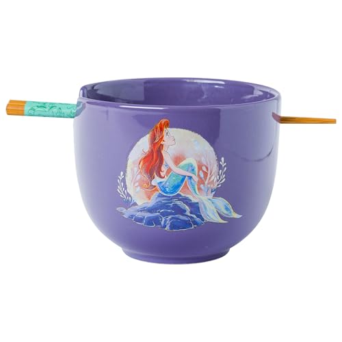 Silver Buffalo Disney Princess Little Mermaid Featuring Ariel Moon Ceramic Ramen Bowl with Chopsticks, 20 oz
