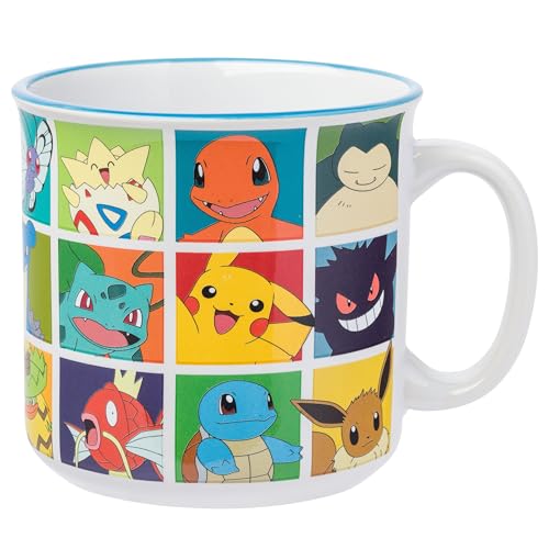 Silver Buffalo Pokémon Pikachu, Snorlax, Eevee, Ceramic Camper Mug, 20 oz