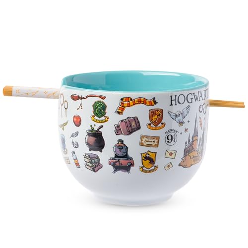 Silver Buffalo Harry Potter Icons, Ramen Bowl with Chopsticks, 20 oz