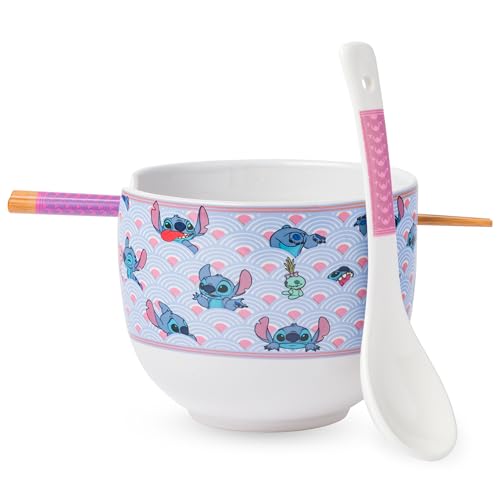 Silver Buffalo Lilo and Stitch Scrump Sea, Ramen Bowl with Chopsticks, 20 oz