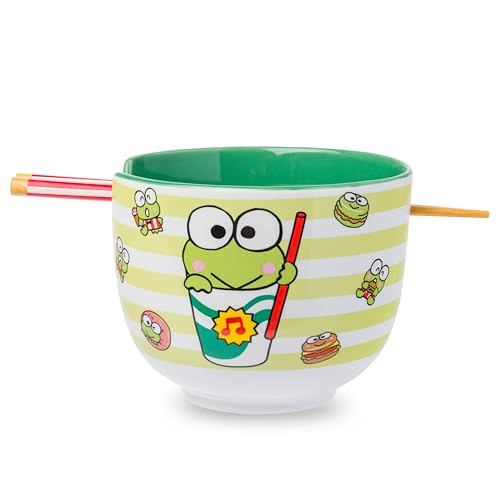 Silver Buffalo Sanrio Keroppi Foodie Icons Ramen Bowl with Chopsticks, 20 oz