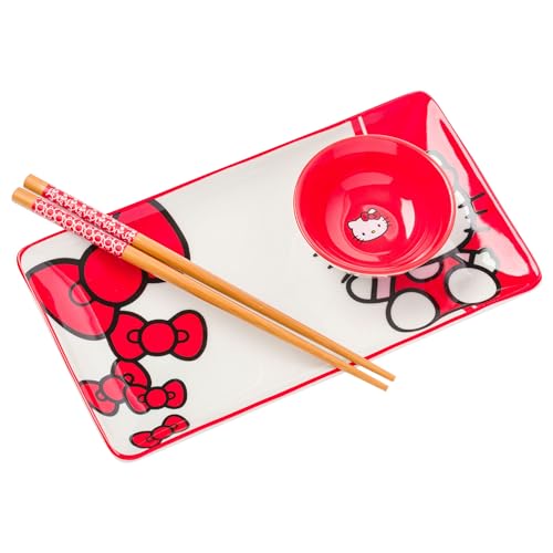 Silver Buffalo Hello Kitty Red & White Bow 3-Piece Ceramic Sushi Set