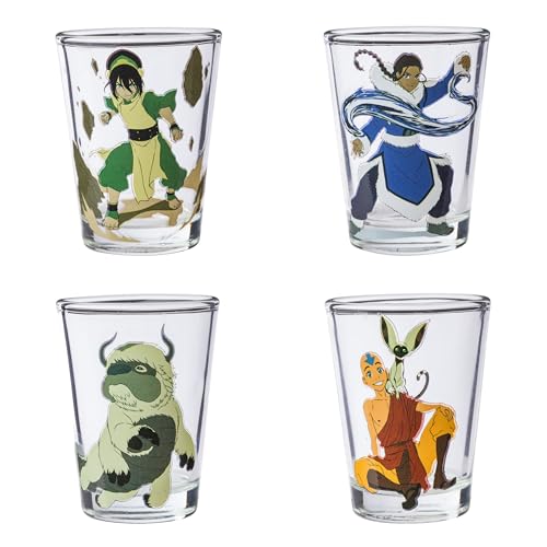 Silver Buffalo Avatar Last Airbender Aang, 4-Pack Mini Glass Set, 1.5 oz
