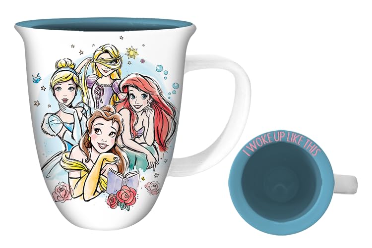 Silver Buffalo Disney Princess “I Woke Up Like This” Wide Rim Ceramic Mug, 16 oz