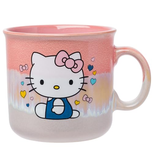 Silver Buffalo Sanrio Hello Kitty Hearts & Bows Reactive Glaze Ceramic Camper Mug, 20 oz
