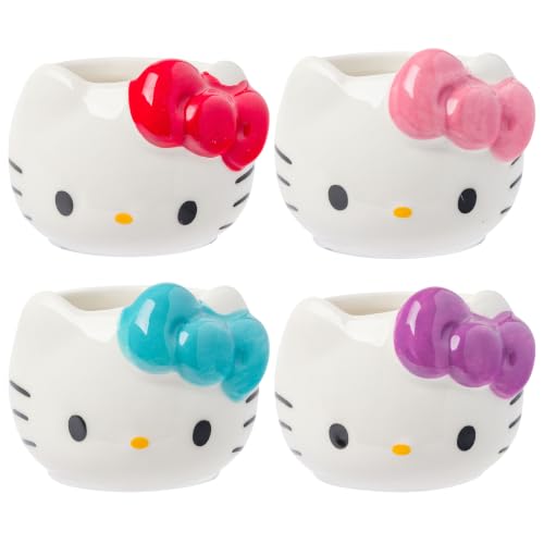 Silver Buffalo Sanrio Hello Kitty Different Color Bows 4-Piece Ceramic Mini Cup Set, 3.5 oz