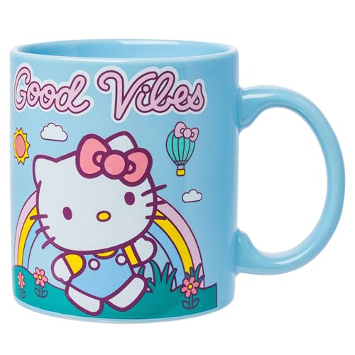 Silver Buffalo Sanrio Hello Kitty Good Vibes Quote, Ceramic Mug, 20 oz
