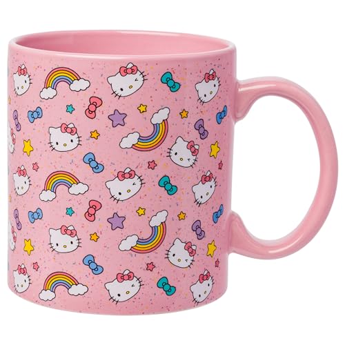 Silver Buffalo Sanrio Hello Kitty Whimsical Pastel Mug with Stars, Rainbows, and Bows, 20 oz