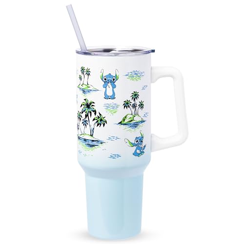 Silver Buffalo Disney Lilo & Stitch Vintage Sketch Stainless Steel Tumbler with Handle, 40 oz