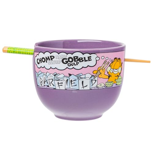 Silver Buffalo Garfield Eating Takeout, Ramen Bowl with Chopsticks, 20 oz