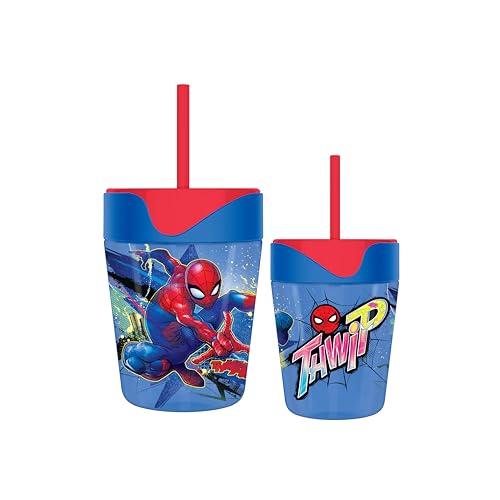 Silver Buffalo Marvel Spiderman Thwam 17.5oz Spill Proof Tumbler w Straw