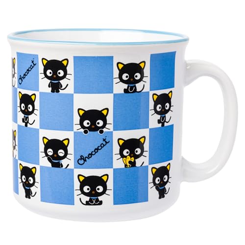 Silver Buffalo Sanrio Chococat Checker Pattern Ceramic Camper Mug, 20 oz