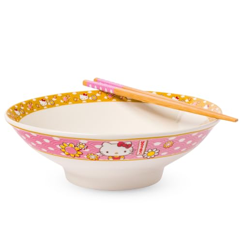 Silver Buffalo Sanrio Hello Kitty Pink, Ramen Bowl with Chopsticks, 30 oz