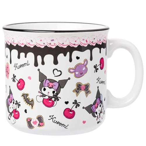 Silver Buffalo Sanrio Hello Kitty & Friends Kuromi Cherries and Black Hearts Ceramic Camper Mug, 20 oz