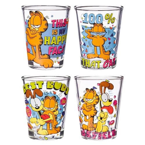 Silver Buffalo Garfield and Odie, 4-Pack Mini Glass Set, 1.5 oz