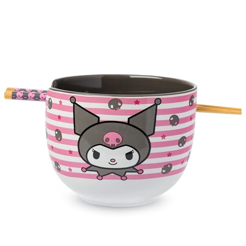 Silver Buffalo Sanrio Hello Kitty Skulls, Ramen Bowl with Chopsticks, 20 oz