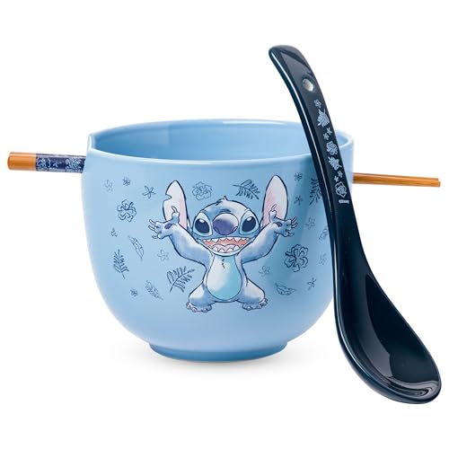 Silver Buffalo Disney Lilo & Stitch Stitch Ceramic Ramen Bowl Set, 20 oz