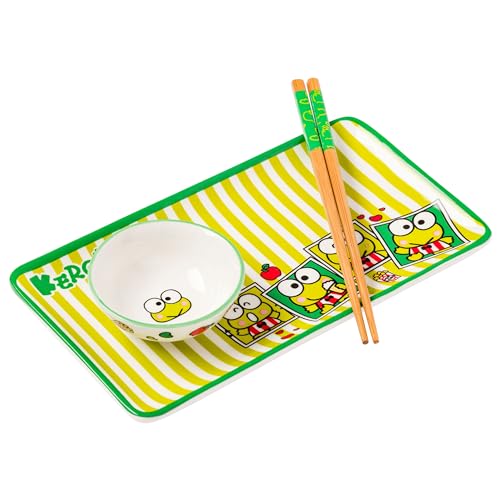 Silver Buffalo Sanrio Keroppi Apple Stripe 3-Piece Sushi Set