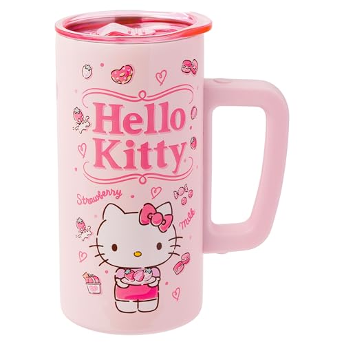 Silver Buffalo Sanrio Hello Kitty Strawberry Milk Double Wall Stainless Steel Travel Mug with Handle, 15 oz