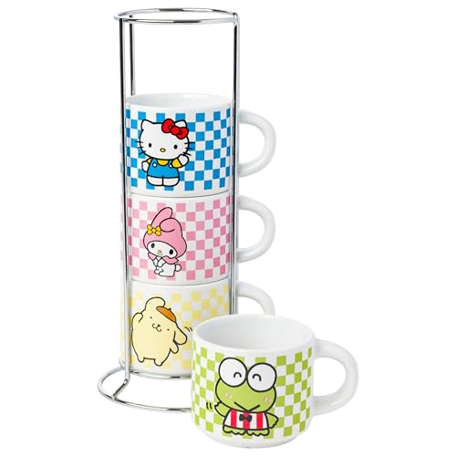 Silver Buffalo HK and Friends Friends and Checkers 4pc Ceramic Espresso Set, 3 oz