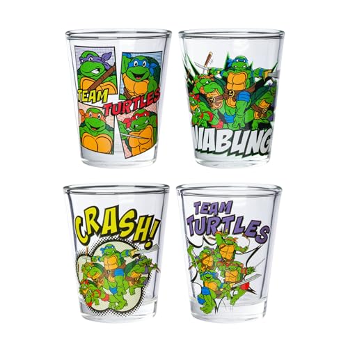 Silver Buffalo TMNT Group Comic Book Set Boxed 4pc. 1.5oz. mini Glass Set 4x1