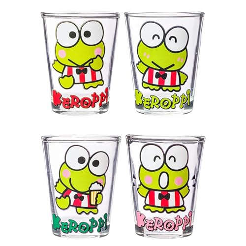 Silver Buffalo Sanrio Hello Kitty Keroppi, 4-Pack Mini Glass Set, 1.5 oz